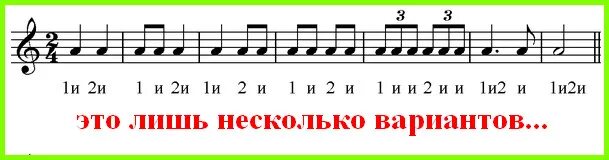 Варианты тактов в размере 2/4. Размер 2 четверти в Музыке как считать. Размер такта в Музыке. Такты с нотами различных длительностей. 2 4 8 пояснение