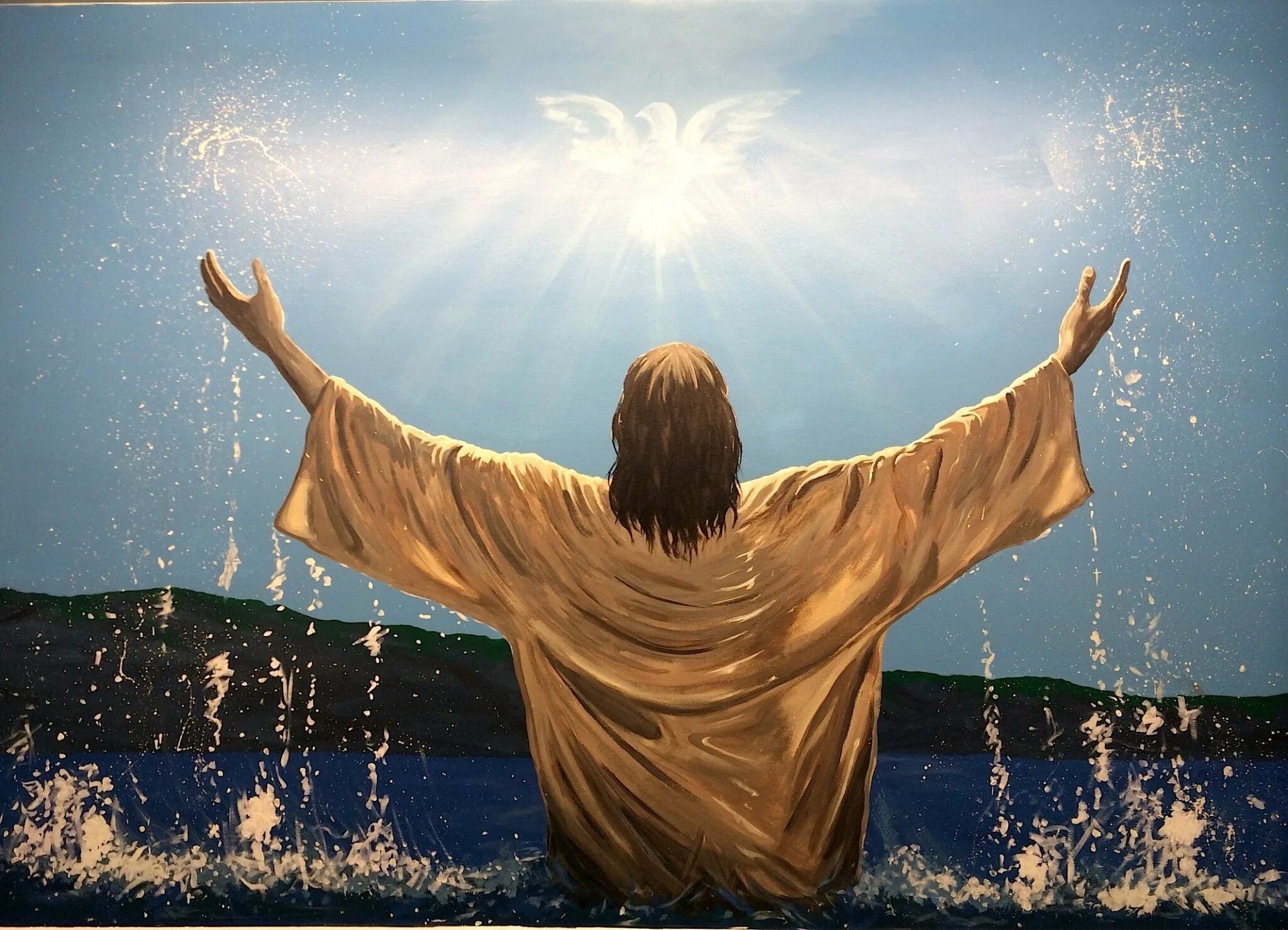 Песни господа иисуса христа. Крещение Иисуса. Иисус с распростертыми руками. Иисус на спине. Христос со спины.