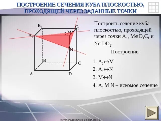 Сечение Куба плоскостью. Как построить сечение Куба. Куб сечение плоскостью. Алгоритм построения сечения Куба.