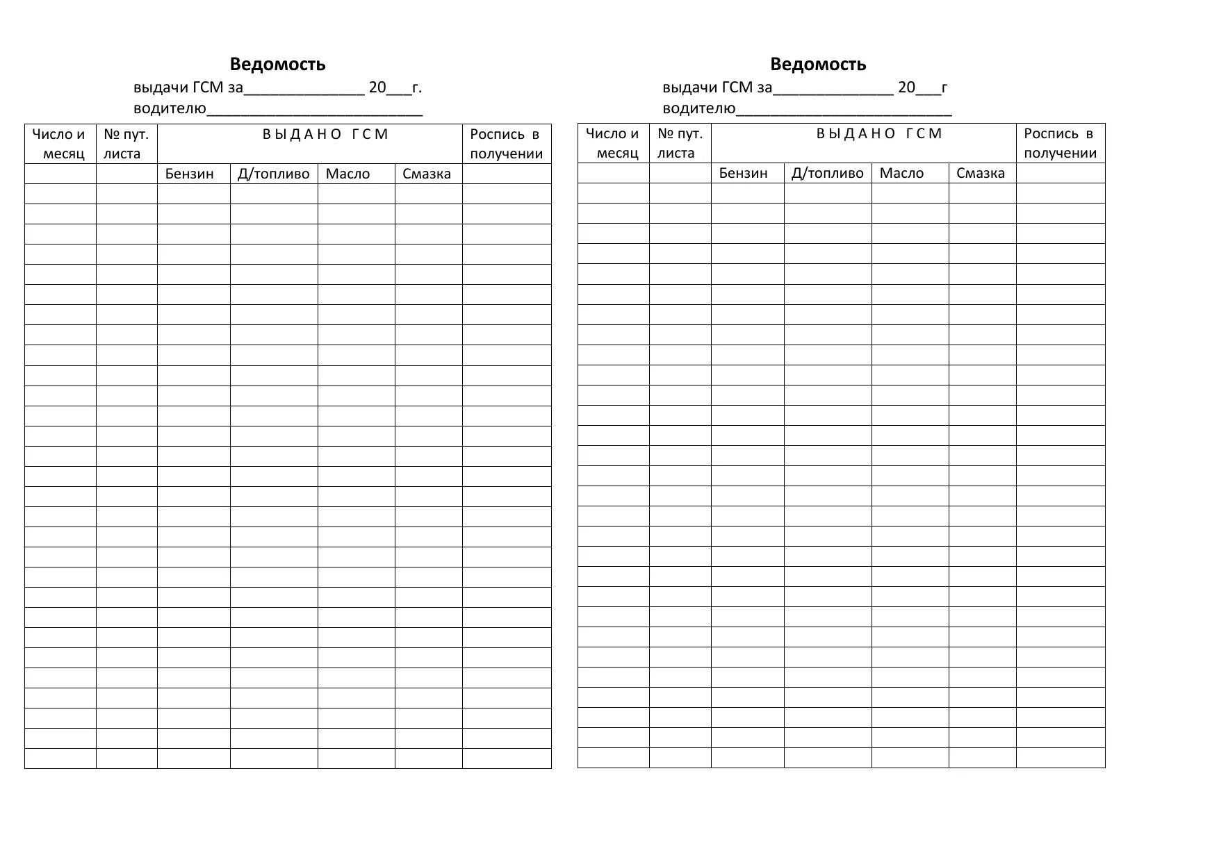 Бланк гсм. Раздаточные ведомости на выдачу ГСМ. Раздаточная ведомость выдачи топлива. Заправочная ведомость учета выдачи ГСМ. Раздаточная ведомость на горючие смазочные материалы.