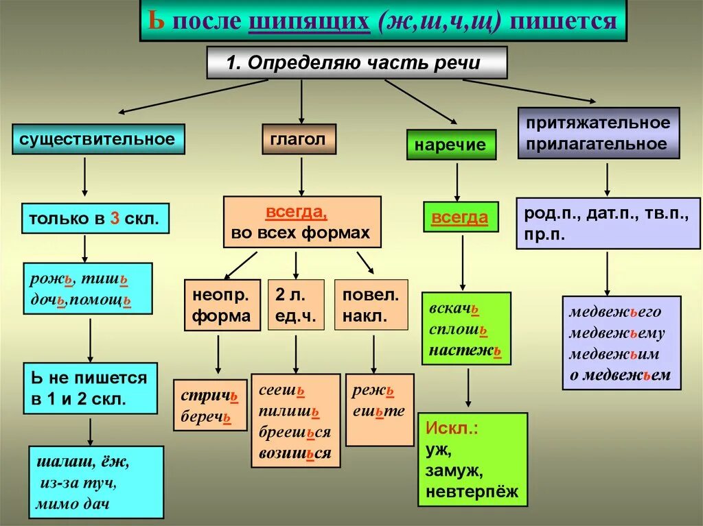 Написание разных частей речи 4 класс