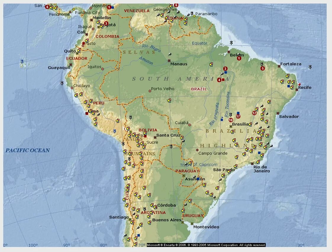 Расположение Бразилии на карте Южной Америки. Столица Бразилии на карте. Бразилия на карте Южной Америки показать.