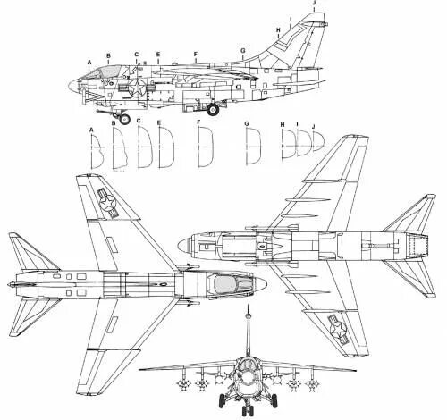 А 7 корсар 2 чертежи Самолет Vought A-7 Corsair II чертежи, габариты, рисунки Самолет, Чертежи, Лет