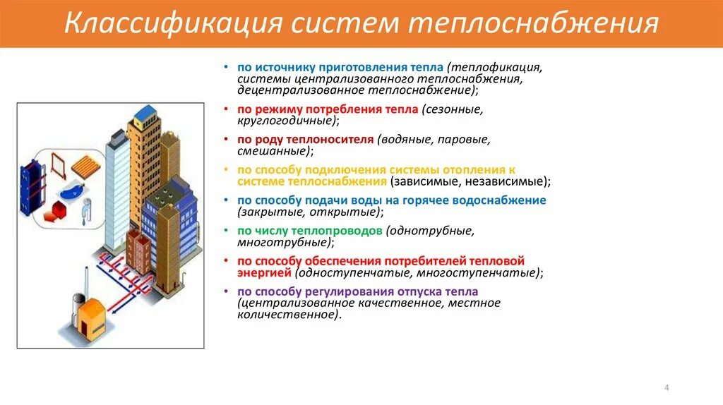 Обеспечением теплоснабжения. Классификация систем теплоснабжения по теплоносителю. Классификация отопления зданий. Типы систем отопления зданий. Централизованное и децентрализованное теплоснабжение.