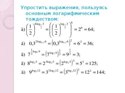 Логарифмическое тождество примеры