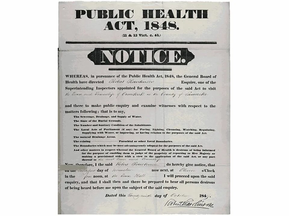 Public Health. Первый в мире закон об общественном здоровье (public Health Act, 1848).. Public act