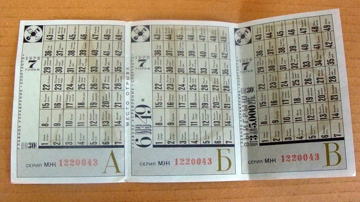 Билет Спортлото. Спортлото 1970. Лотерейный билет 6 из 49 1970 года. Лотерея Спортлото СССР.