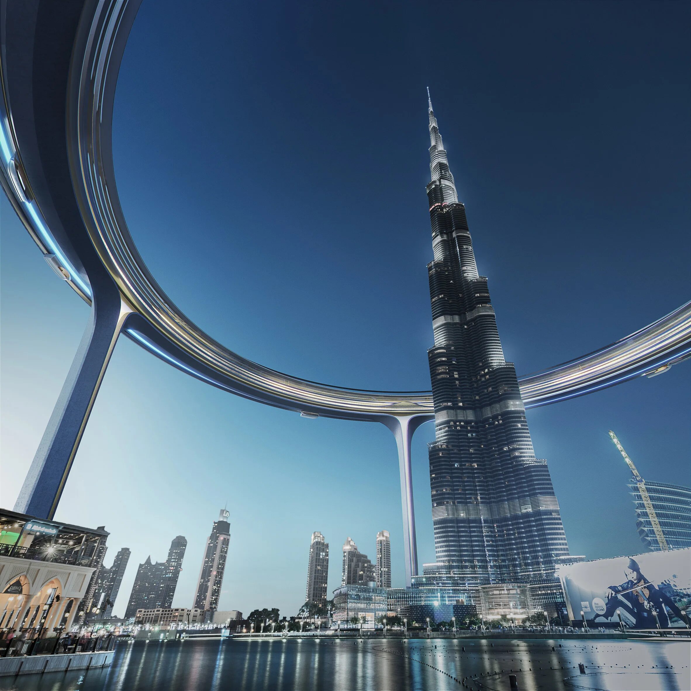 Бурдж-Халифа Дубай. Небоскреб кольцо вокруг Бурдж Халифа. Башня Халифа в Дубае. Небоскрёб в Дубае Бурдж.