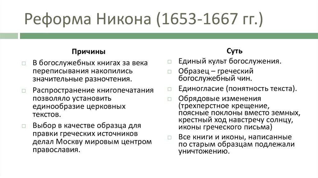 Что относится к церковной реформе. Причины и цели церковной реформы Никона. Причины церковной реформы Патриарха Никона. Церковная реформа Никона причины и последствия. Суть реформы Никона.