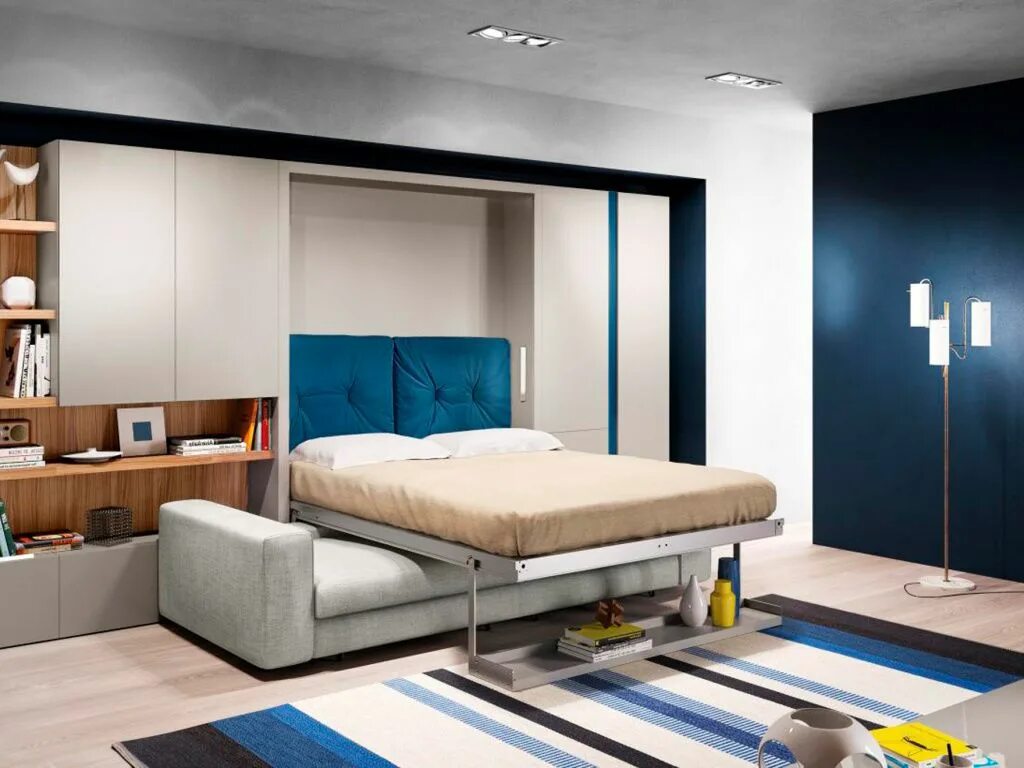 Интерьер комнаты с шкаф кровать Vertical wall bed Lits escamotables verticaux Лофт Спальня Монреаль от э