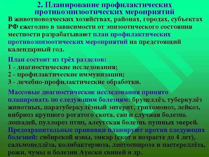 Принципы и системы планирования ветеринарных мероприятий. План противоэпизоотических мероприятий. План ветеринарных мероприятий. План профилактических противоэпизоотических мероприятий.