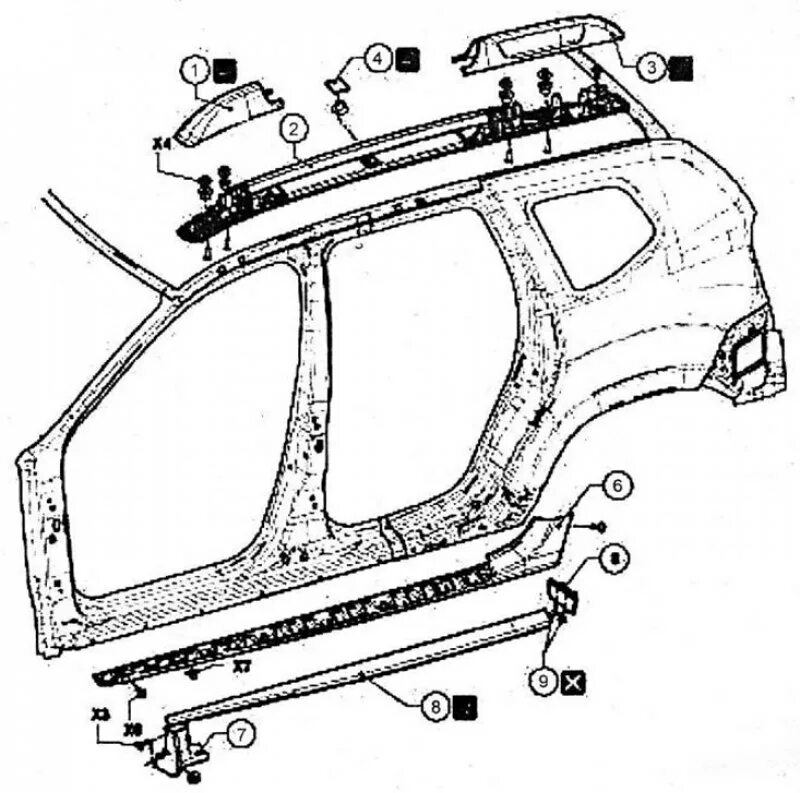 Номер детали кузова. Детали кузова Рено Дастер 4х4. Передняя часть кузова Рено Дастер 2. Боковина кузова Рено Дастер. Кузовные детали Рено Дастер схема.