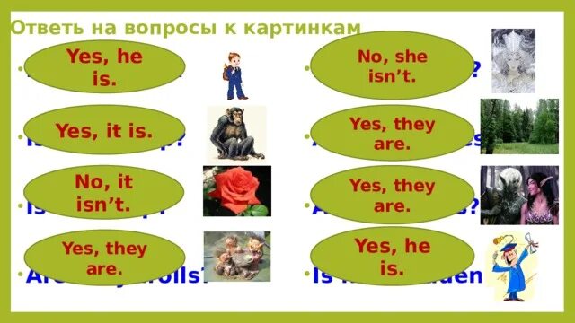 Yes he will. Yes he is. It is a Chimp вопросительное предложение. No he isnt. Что значит Yes, he is.