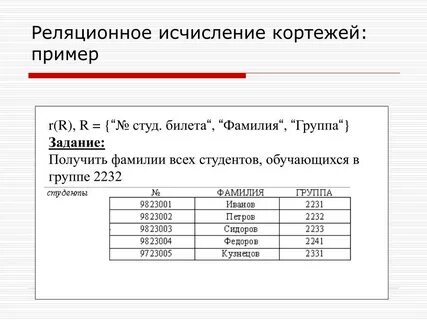 Реляционная алгебра задачи