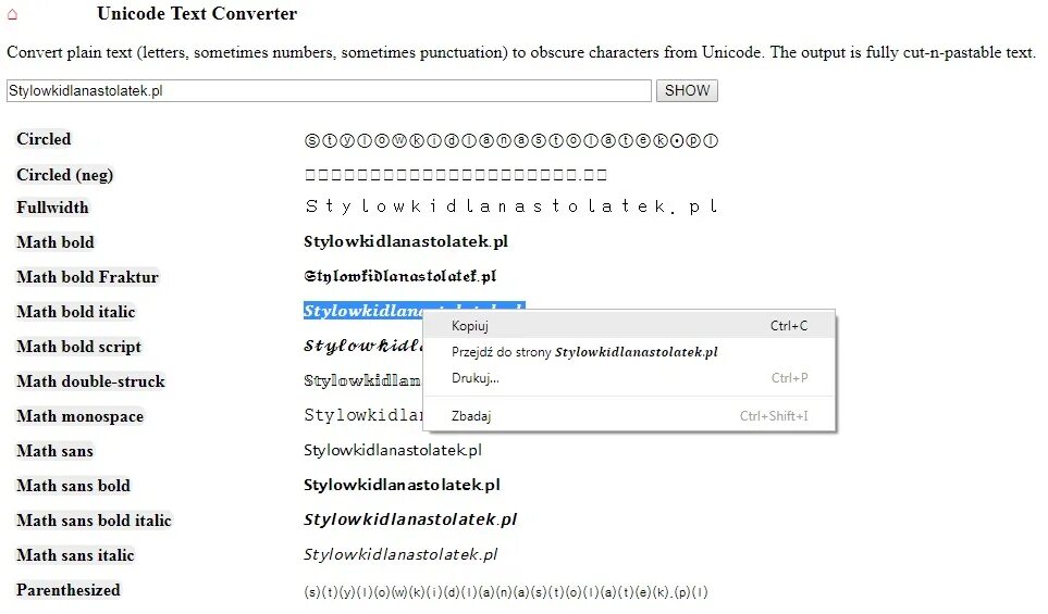 Convert unicode