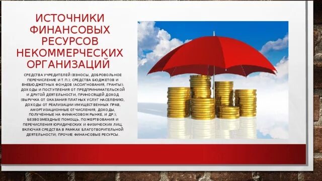 Источниками финансов некоммерческой организации