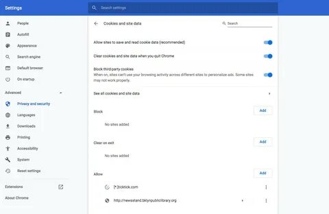 Settings cookies
