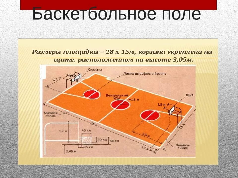 Сколько игроков на одной стороне площадке. Стандартный размер баскетбольной площадки. Игровое поле для баскетбола Размеры и разметка. Размеры поля для баскетбола таблица. Размер баскетбольная площадка размер.