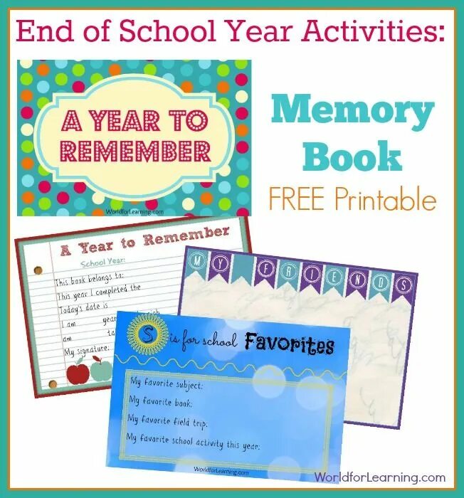 School memories. Memory book. School year. Letters end of the School year Printable.