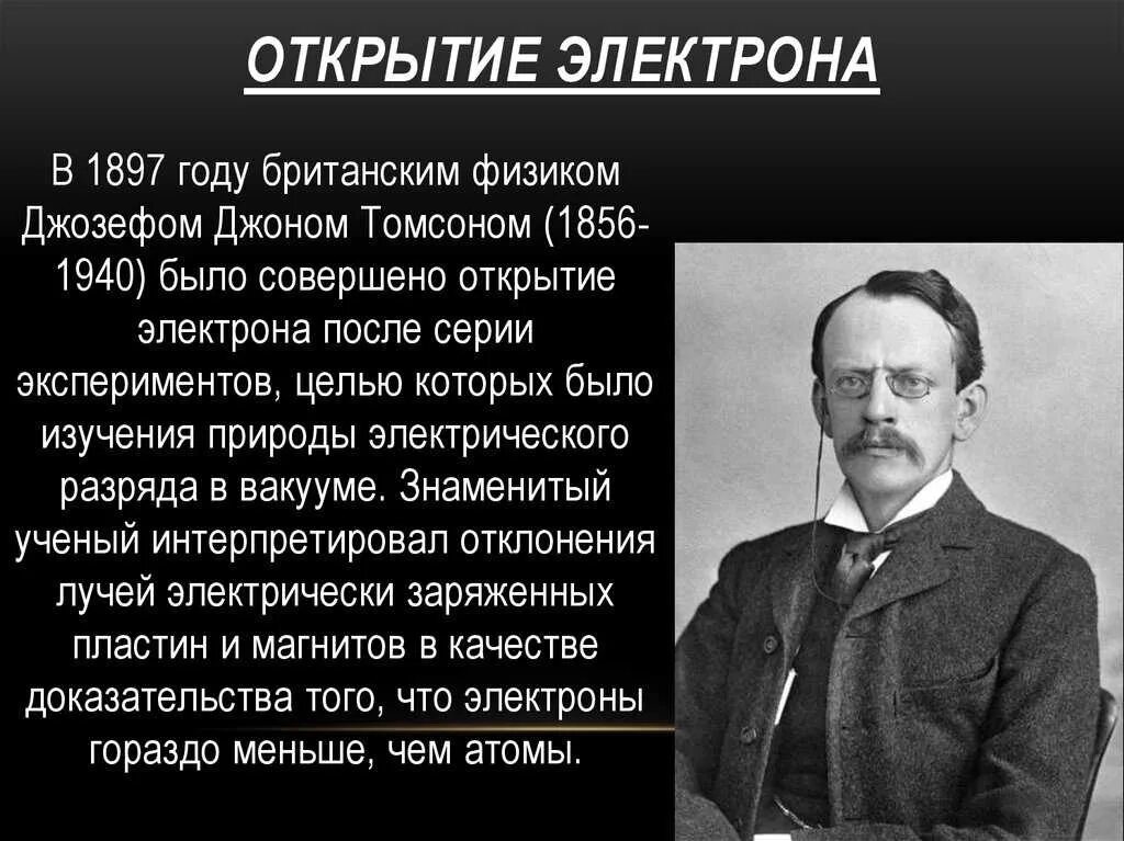 Что значит дж. 1897 Томсон открыл.