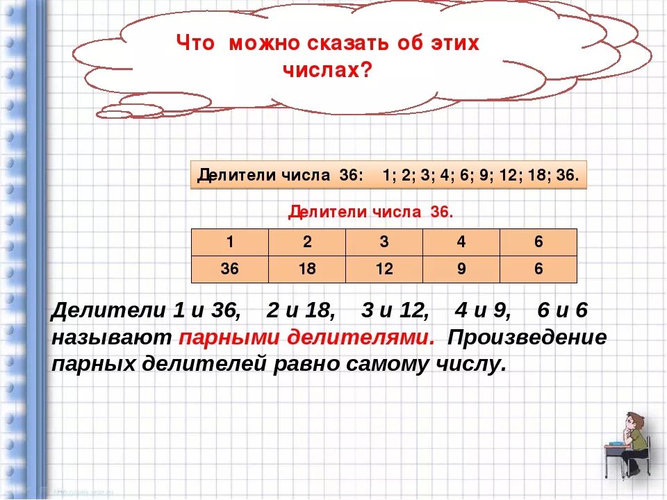 Найти делители чисел 36