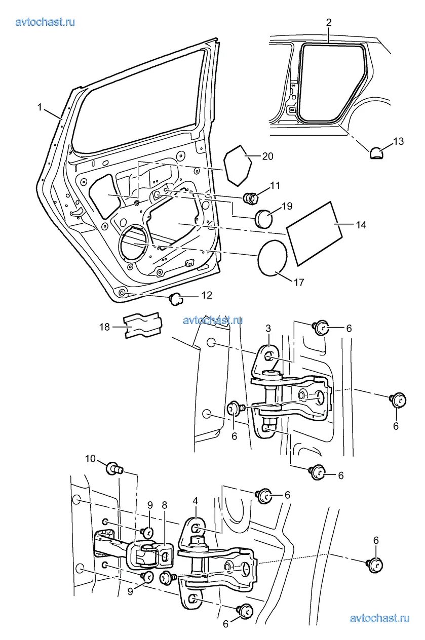 Задняя дверь Шкода Фабия 2. Задняя левая дверь Шкода Фабия 2. Болт петли двери Skoda Fabia 2. Ремкомплект петли двери Шкода Фабия 2.
