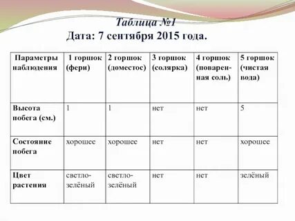 Таблица роста луковицы 5 класс