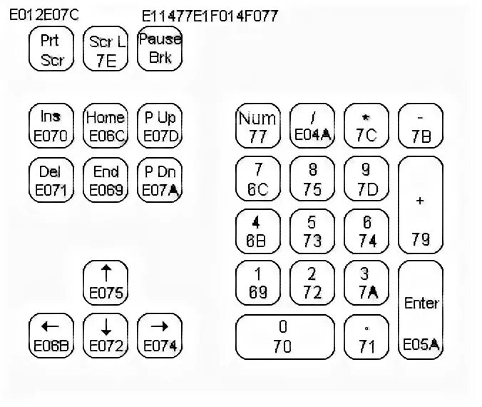 Код нажатых клавиш. Скан коды клавиатуры PS/2. PS/2 клавиатура коды клавиш. Кода клавиш клавиатуры PS/2. Кодовое обозначение кнопок на клавиатуре.