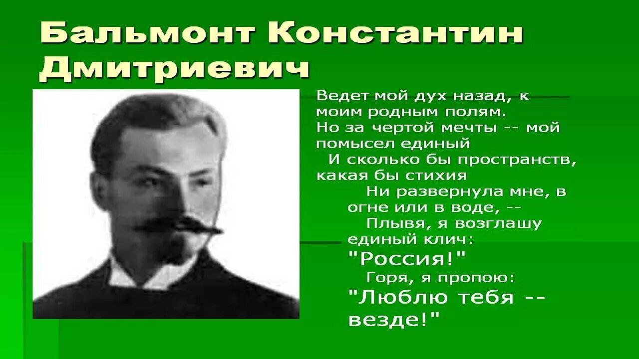 Бальмонт литературное течение. Бальмонт о природе.