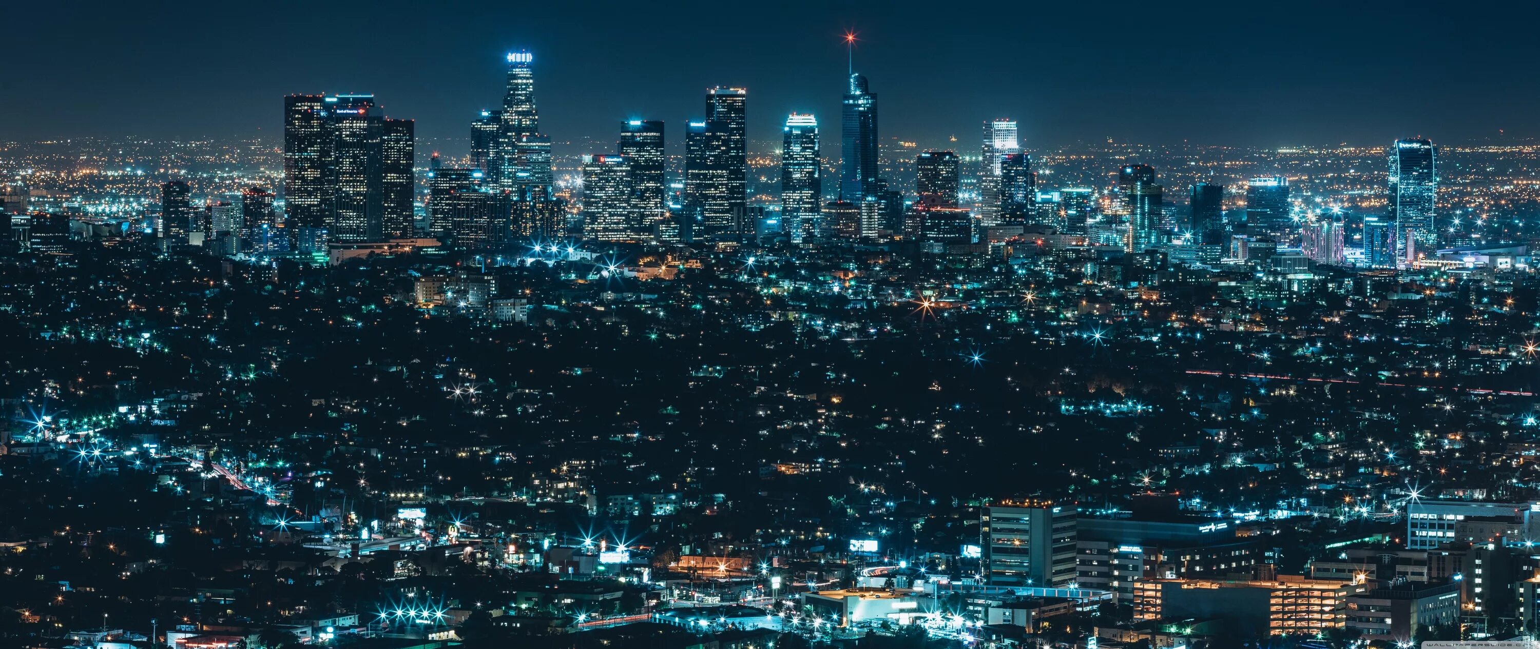 Обои 21 9 Ultrawide 4k. Ночной Лос Анджелес. Панорама ночного города. Картинки на рабочий стол. 21 9 fix
