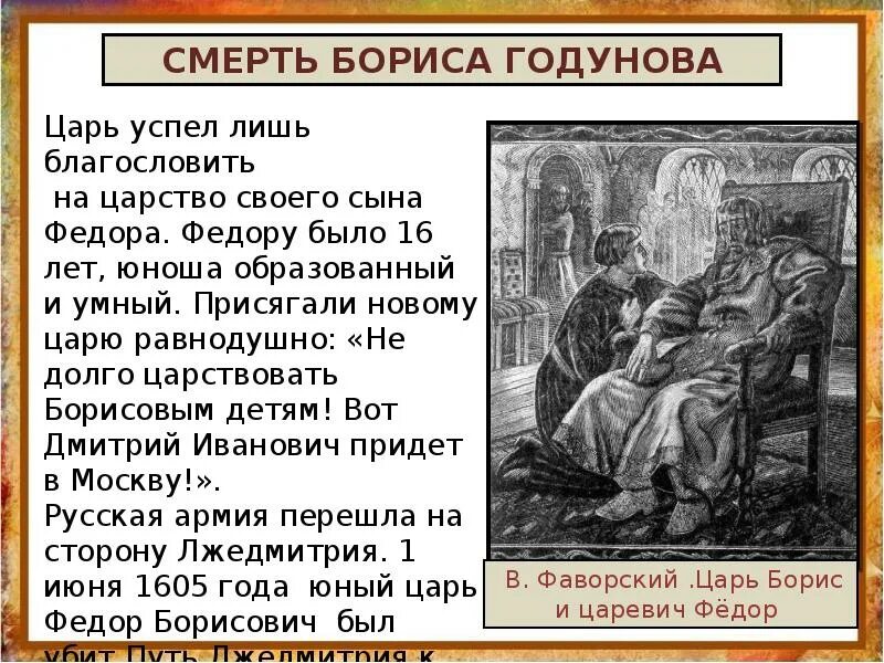 В каком году умер годунов. Смерть царя Бориса Годунова. Смерть Федора Годунова 1605. Смерть Бориса Годунова картина.