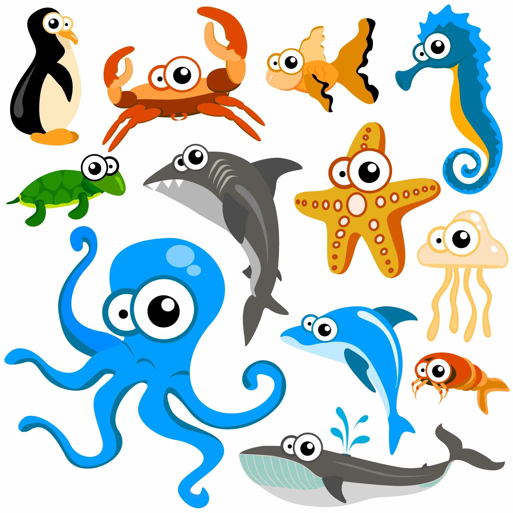 Морские жители. Рисунки морских животных. Морские обитатели на белом фоне. Морские жители для детей. Животные морях для детей