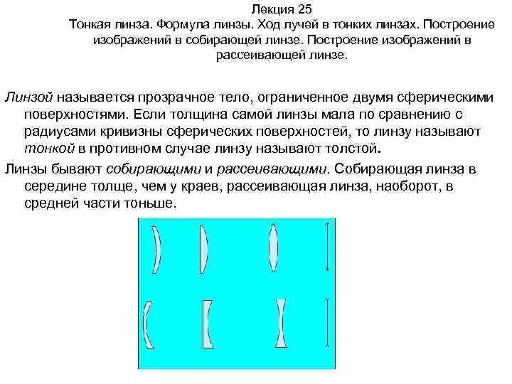 Лекция формула тонкой линзы. Соьирающая и тонка линза. Тонкая линза определение. Толщина тонкой линзы. Края толще чем середина