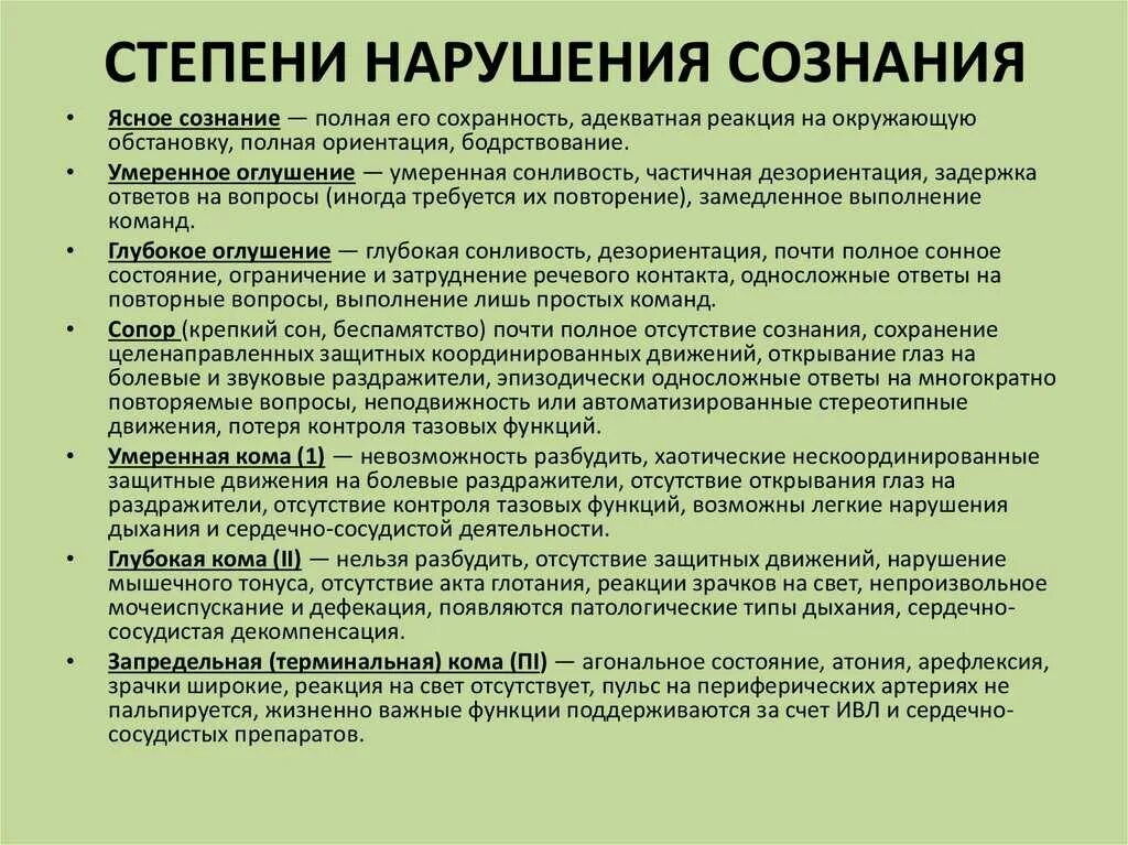 Нарушение сознания симптомы. Нарушение сознания. Стадии нарушения сознания. Степени расстройства сознания. Уровни нарушения сознания.