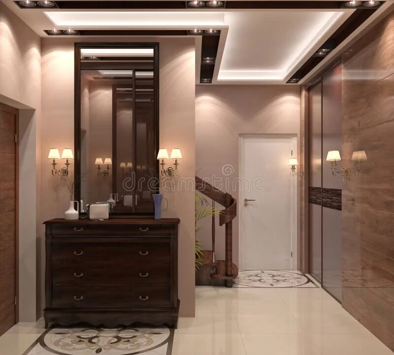 3D Illustration of the Hallway Stock Illustration - Illustration of hall, ceilin