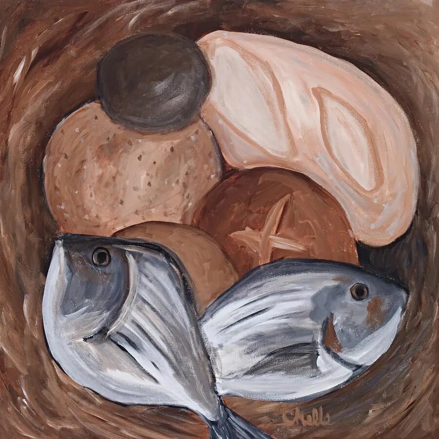 Пять хлебов и две рыбы. Пять хлебов и две рыбки. 5 хлебов и 2 рыбки. картина пять хлебов и две рыбы. приумножение хлебов и рыб.