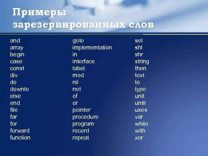 Слово зарезервировать