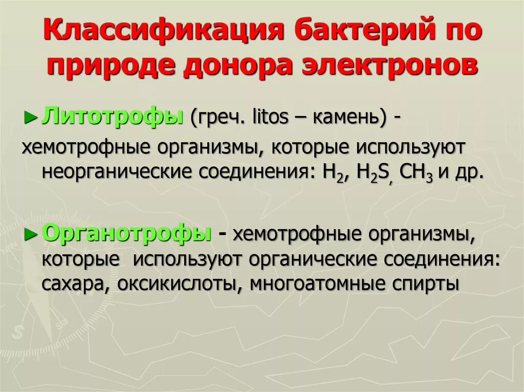 Донором электронов является. Классификация бактерий по донором электронов. Классификация бактерий. Классификация микроорганизмов. Литотрофы и органотрофы.