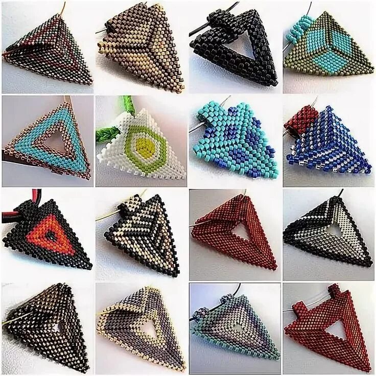 Мозаичное плетение серьги. Треугольный кулон из бисера. Треугольный кулон из бисера. Колье треугольники из стекляруса. Треугольные серьги из бисера.