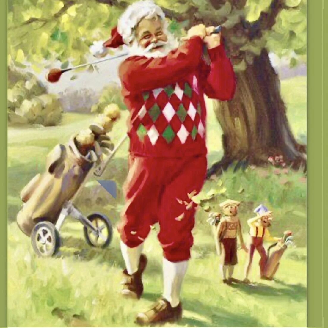 Рождество гольфы. Tom Browning художник. Шоколадный дедушка иллюстрации.