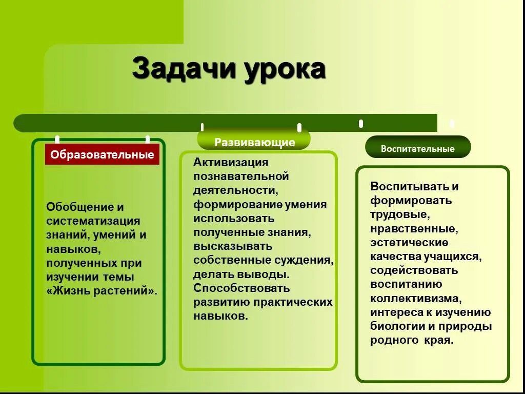 Развивающие и воспитательные задачи урока