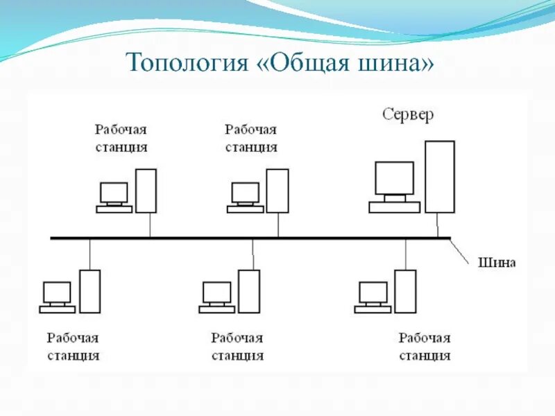 Схема локальной сети топологии шина. Схема одноранговой локальной сети с топологией линейная шина. Одноранговая локальная сеть с топологией линейная шина схема. Схема топологии сети Тип "шина". Виды соединений компьютерных сетей