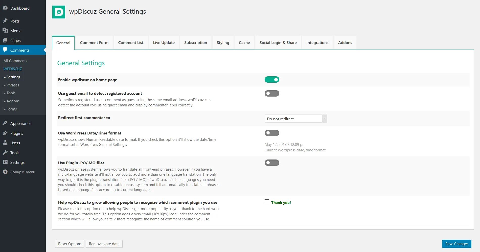 WPDISCUZ WORDPRESS. General settings. One Page setting. Settings login Page. Plugin перевод