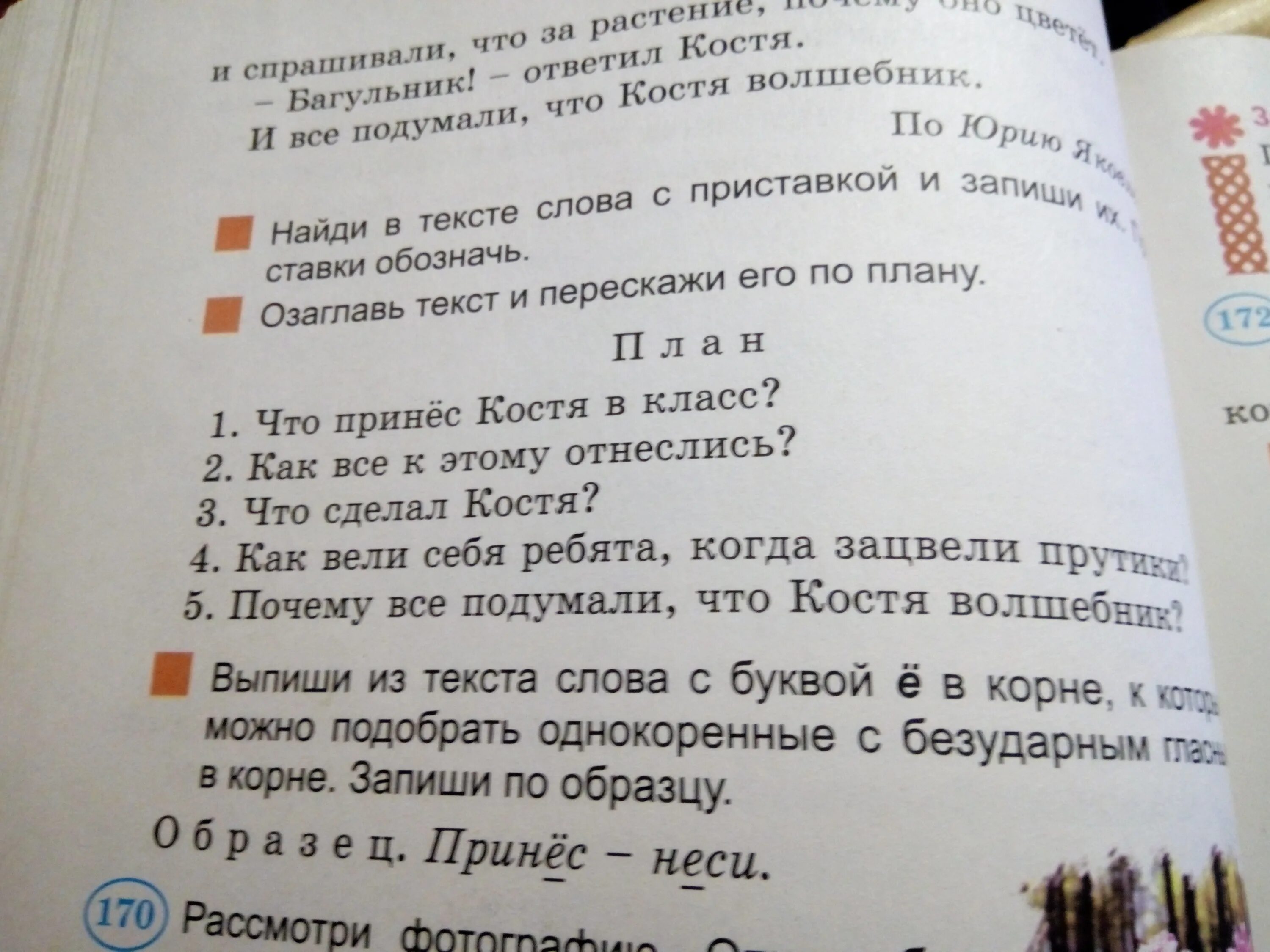 Костя волшебник изложение 4 класс. Костя принес в класс. Костя принёс в класс пучок изложение. Костя принес в класс план.