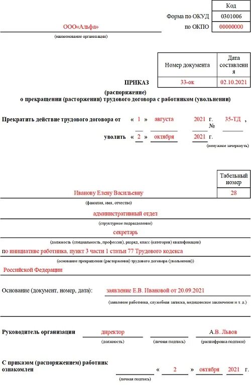 Трудовой договор расторгнут по инициативе работника пункт 3. Приказ уволена по собственному желанию пункт 3. Приказ об увольнении в связи с утратой доверия образец. Приказ 3 29