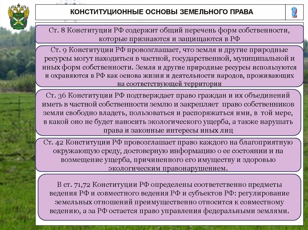 Право собственности земельное право. Собственность субъектов РФ объекты и субъекты. Конституционные основы регулирования земельных отношений.. Реализация частных интересов