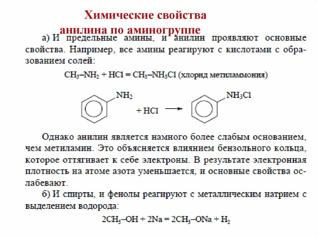 Амины группы б. Анилин взаимодействие с кислотами. Взаимодействие анилина с кислотой. Основные свойства анилина уравнения реакций. Анилин h2 катализатор.