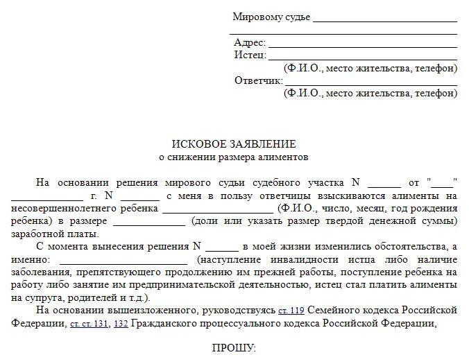 Подача искового заявления в мировой суд