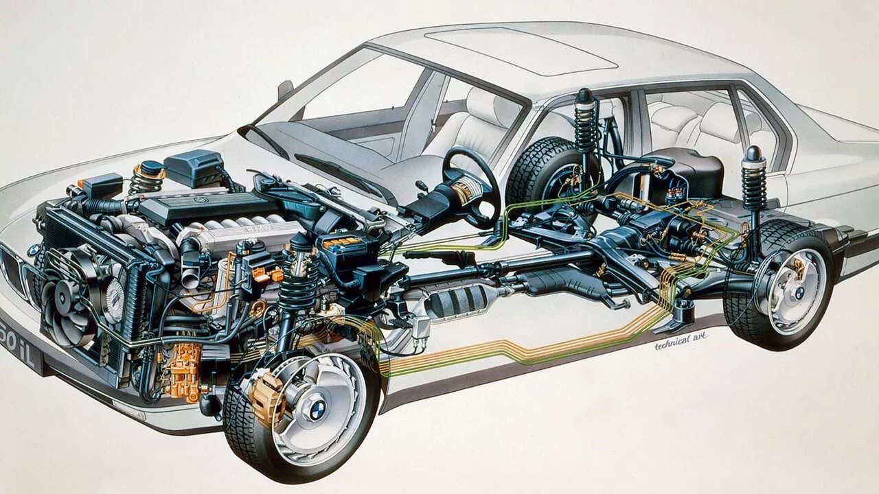 Легковая полный привод. BMW e32 кузов. БМВ е34 полный привод. BMW 7 e32 v16. BMW e32 в разрезе.